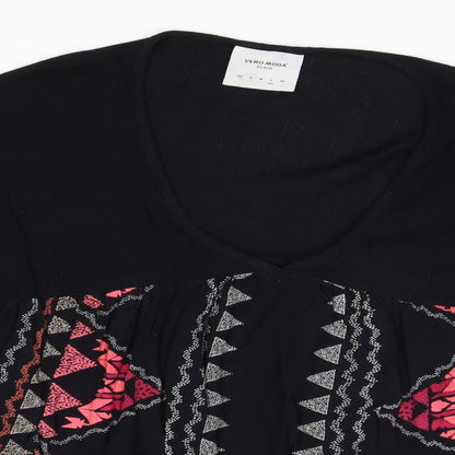 Vera Moda Womens Black Geometric Viscose Basic Blouse Size XS Round Neck