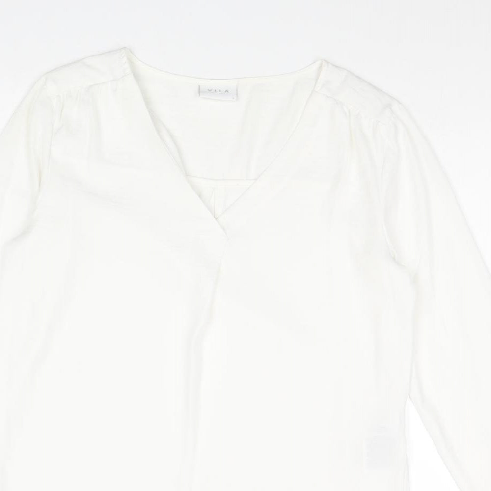 VILA Womens White Polyester Basic Blouse Size S V-Neck