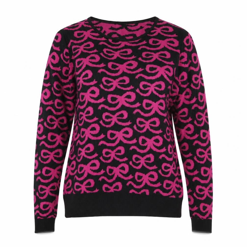 Marks & Spencer Womens Pink Round Neck Geometric Acrylic Pullover Jumper Size 16 - Bow Pattern