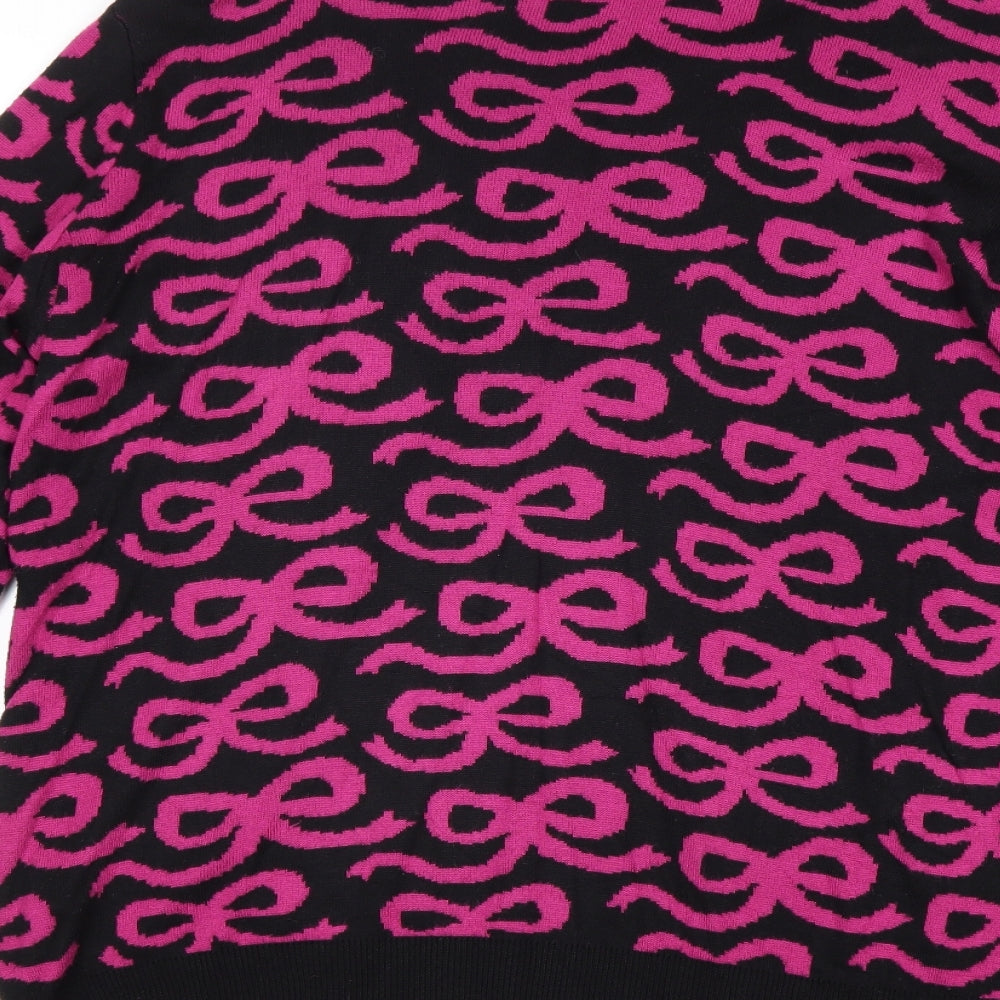 Marks and Spencer Womens Pink Round Neck Geometric Acrylic Pullover Jumper Size 16 - Bow Pattern
