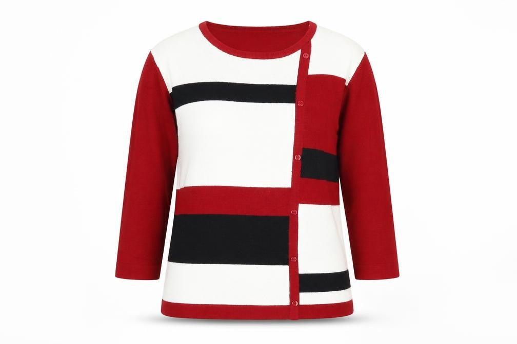 Paramour Womens Red Round Neck Geometric Acrylic Pullover Jumper Size S