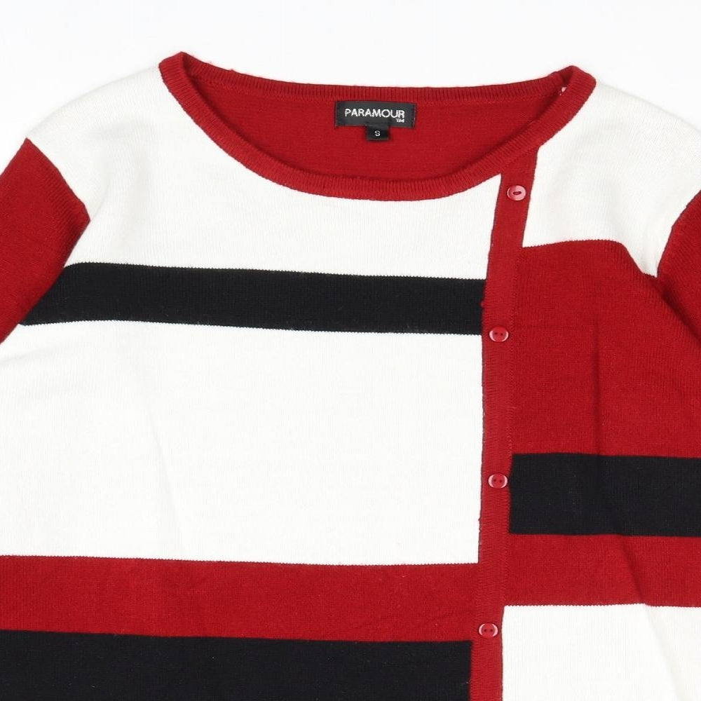 Paramour Womens Red Round Neck Geometric Acrylic Pullover Jumper Size S