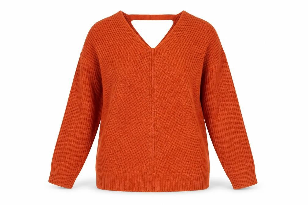 New Look Womens Orange V-Neck Acrylic Pullover Jumper Size M