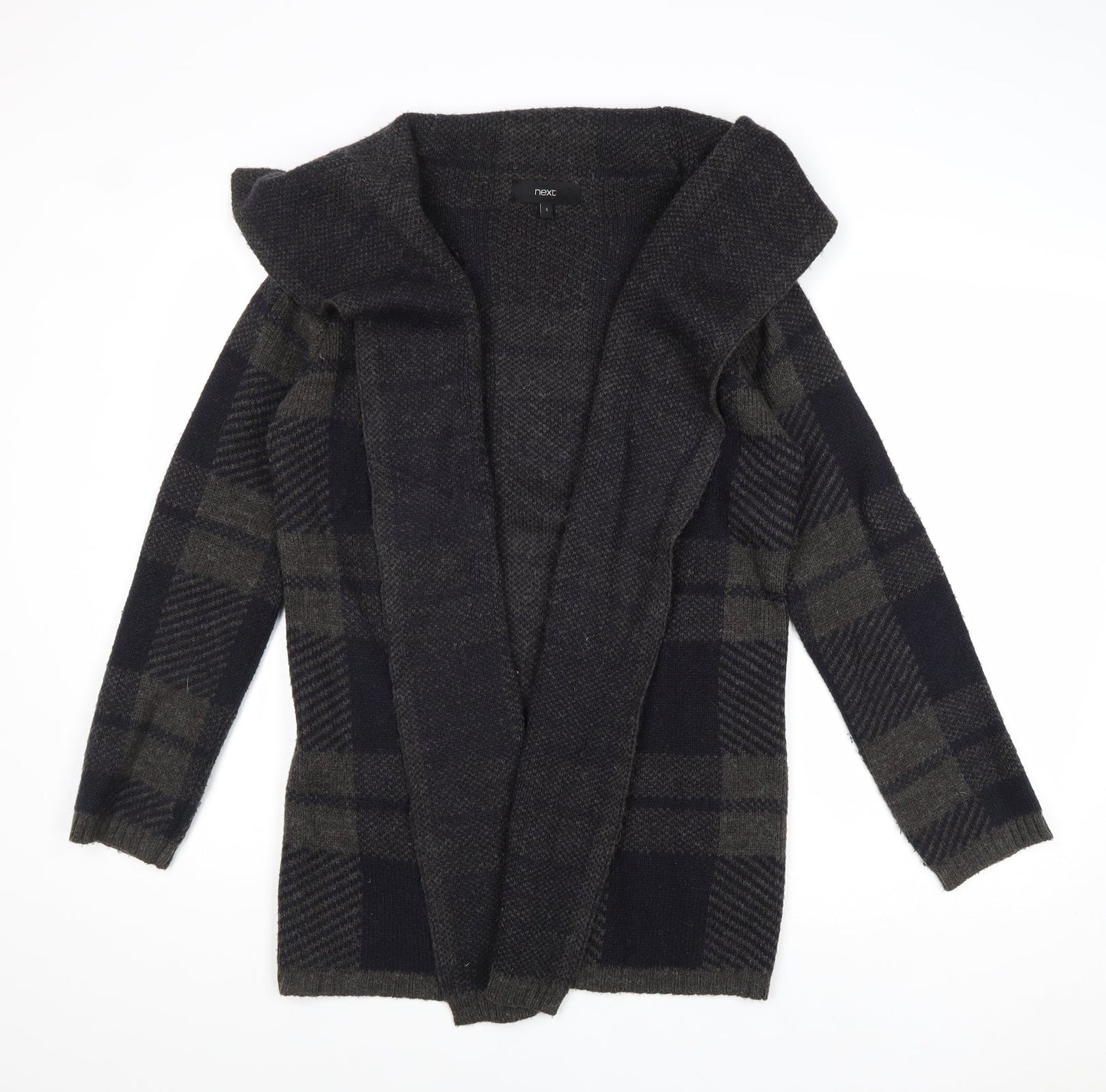 NEXT Womens Grey V-Neck Plaid Acrylic Cardigan Jumper Size S