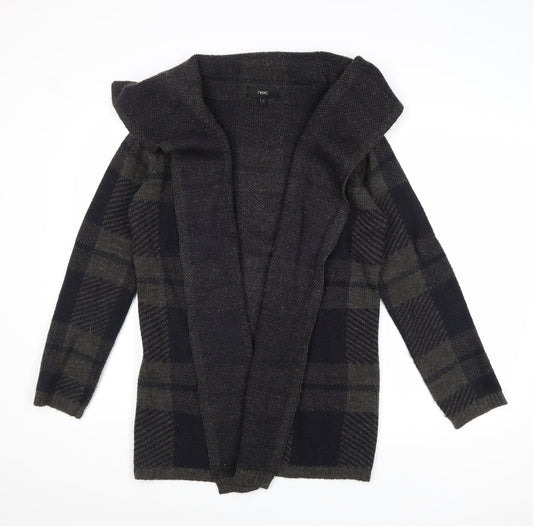 NEXT Womens Grey V-Neck Plaid Acrylic Cardigan Jumper Size S