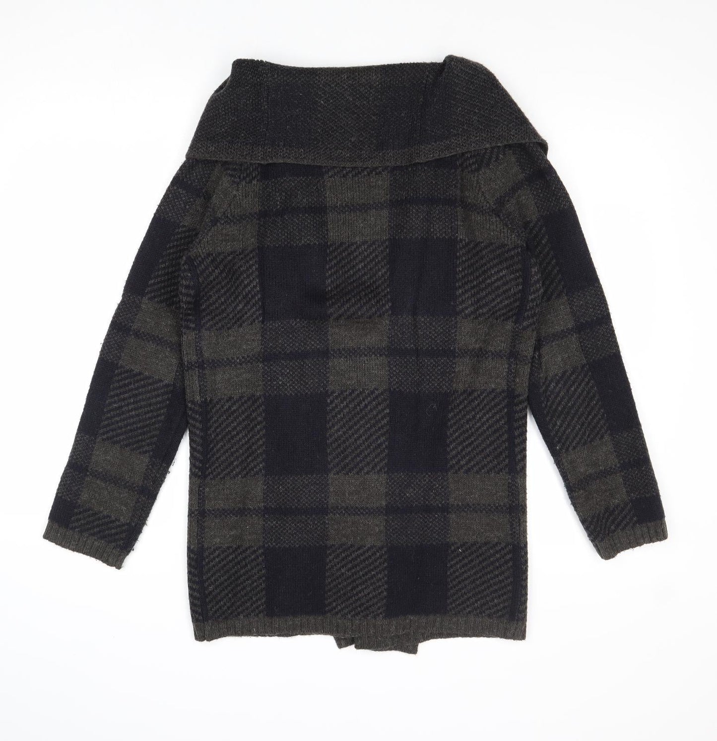 NEXT Womens Grey V-Neck Plaid Acrylic Cardigan Jumper Size S
