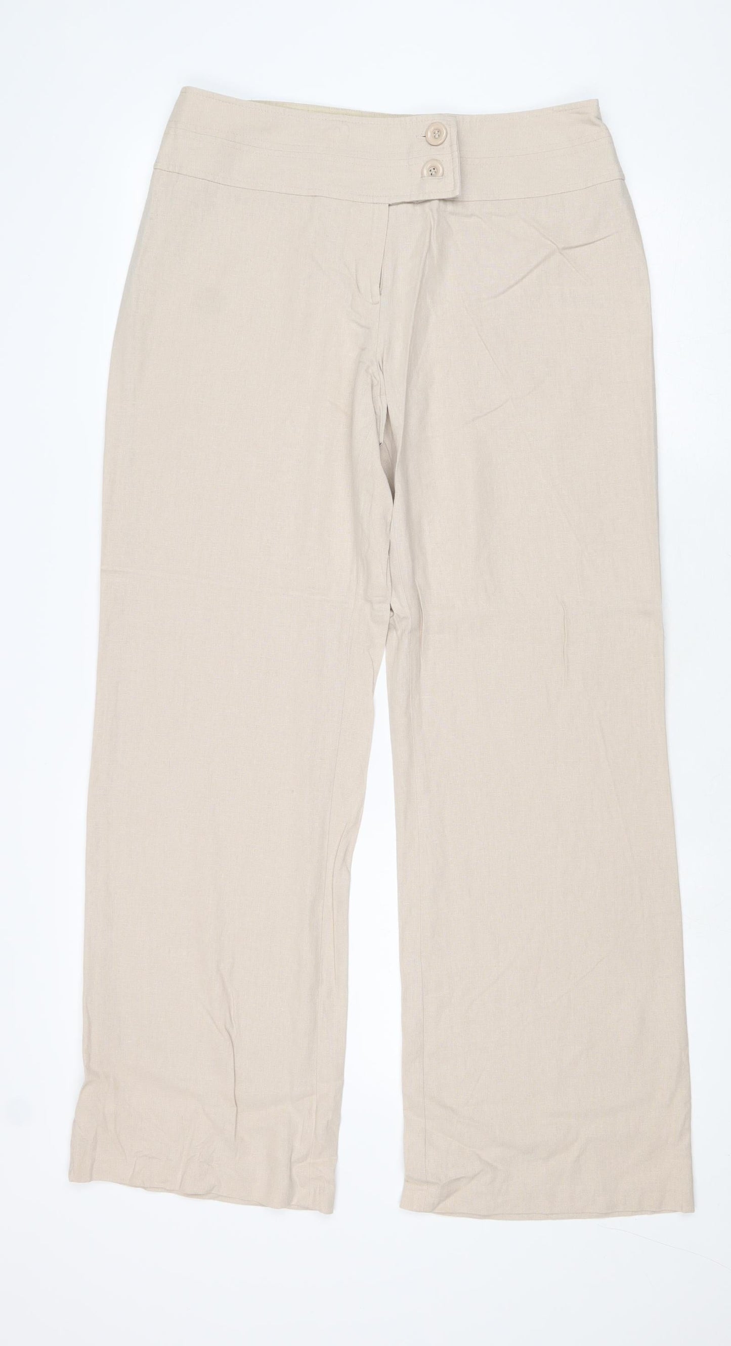 Debenhams Womens Beige Linen Trousers Size 12 Regular Zip