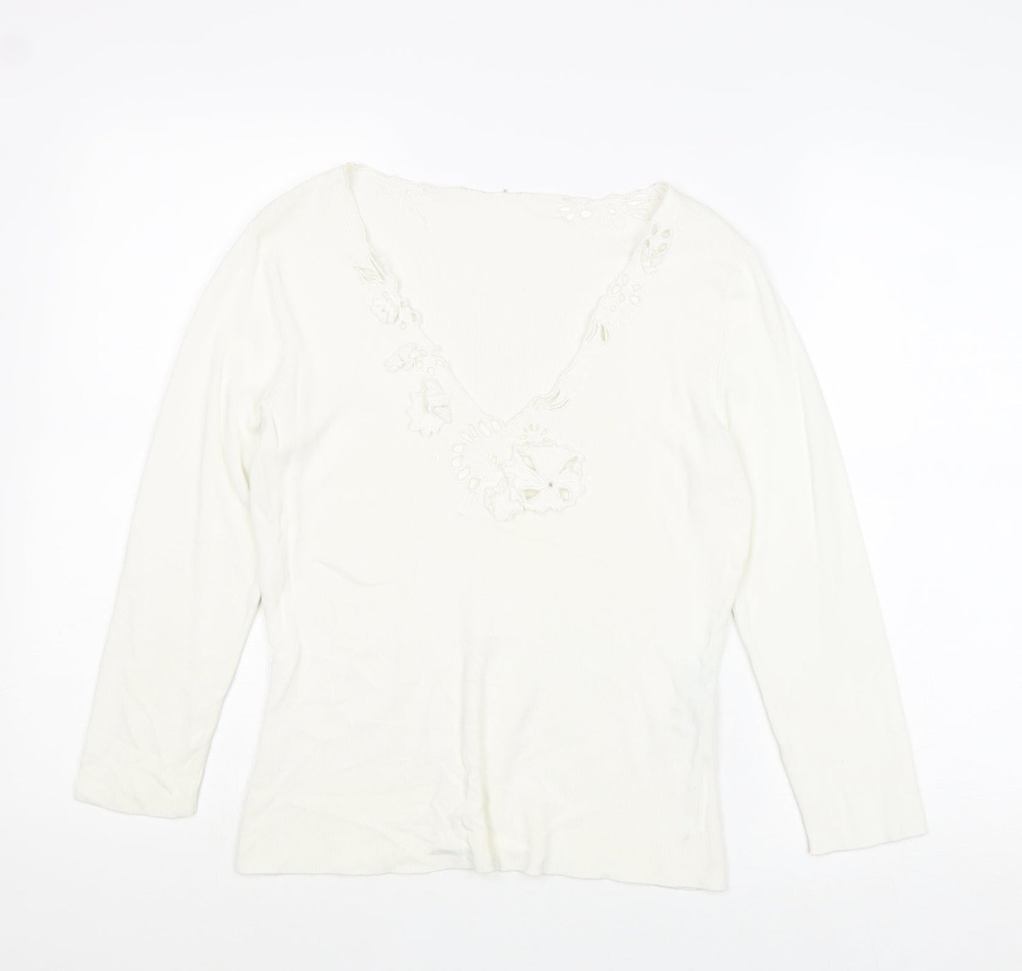 Principles Womens White Viscose Basic T-Shirt Size 14 V-Neck