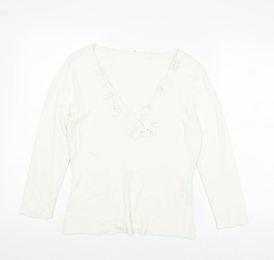 Principles Womens White Viscose Basic T-Shirt Size 14 V-Neck