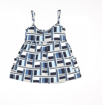 Next Womens Blue Geometric Viscose Basic Tank Size 12 V-Neck