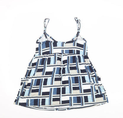 Next Womens Blue Geometric Viscose Basic Tank Size 12 V-Neck