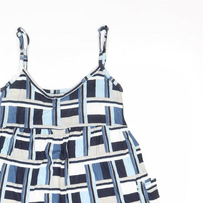 Next Womens Blue Geometric Viscose Basic Tank Size 12 V-Neck
