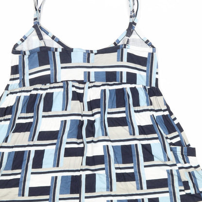 Next Womens Blue Geometric Viscose Basic Tank Size 12 V-Neck
