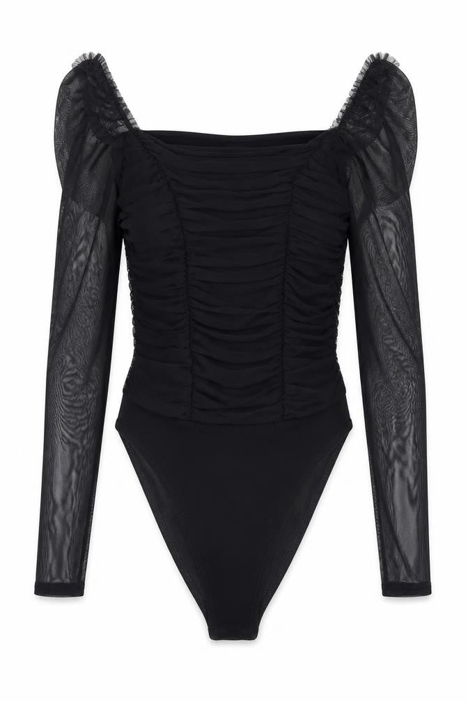 New Look Womens Black Polyester Bodysuit One-Piece Size 8 Snap - Ruched