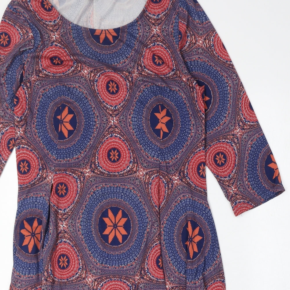 Izabel Womens Multicoloured Geometric Polyester Trapeze & Swing Size 14 Round Neck Pullover