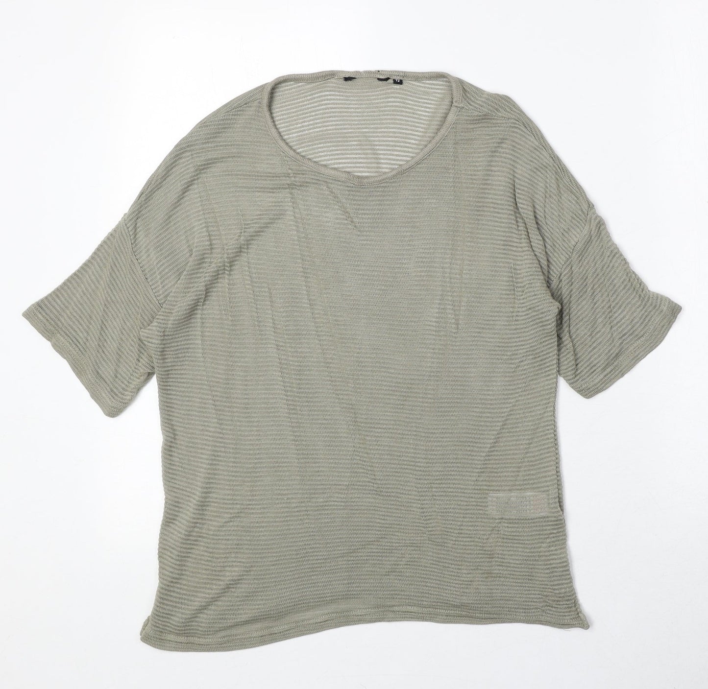 New Look Womens Green Polyester Basic T-Shirt Size 12 Round Neck