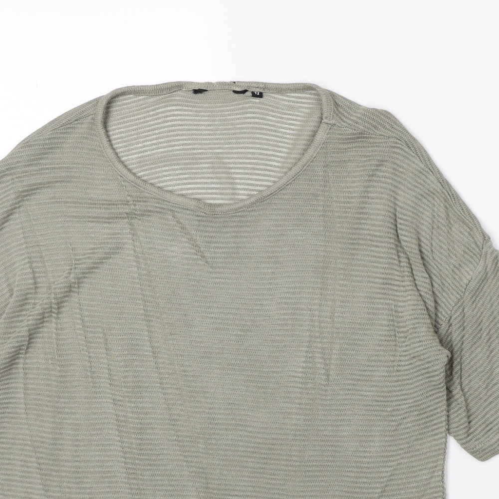 New Look Womens Green Polyester Basic T-Shirt Size 12 Round Neck