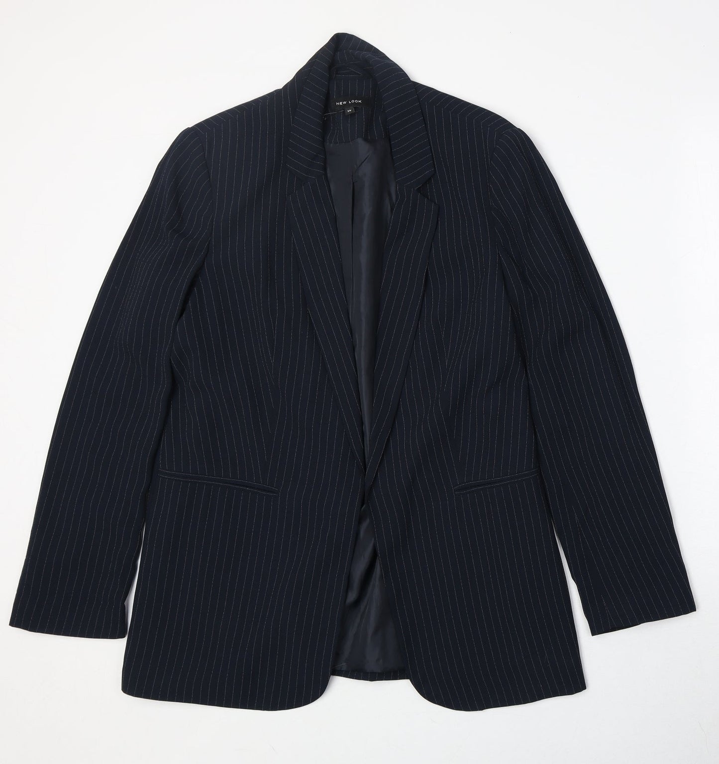 New Look Womens Blue Striped Polyester Jacket Suit Jacket Size 14