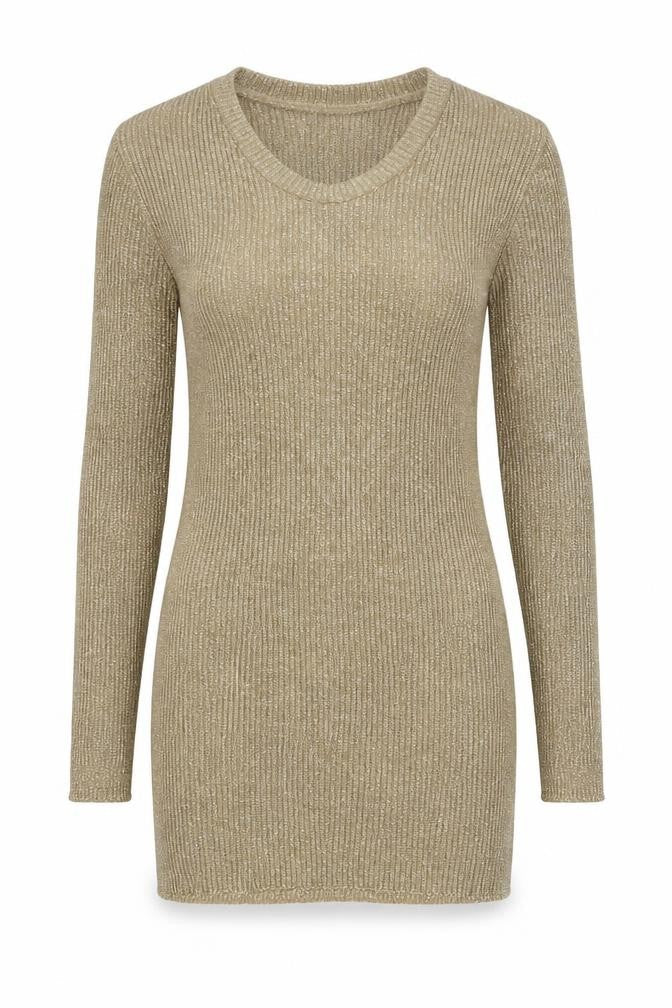 DM Womens Gold V-Neck Acrylic Pullover Jumper One Size