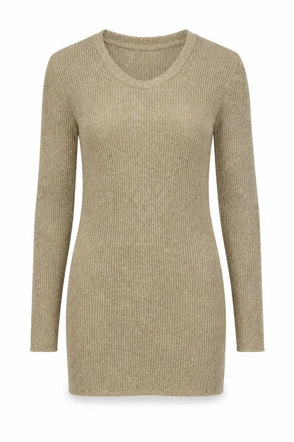 DM Womens Gold V-Neck Acrylic Pullover Jumper One Size