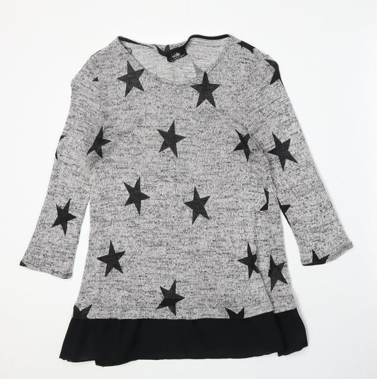 Wallis Womens Grey Round Neck Viscose Pullover Jumper Size M - Star Pattern