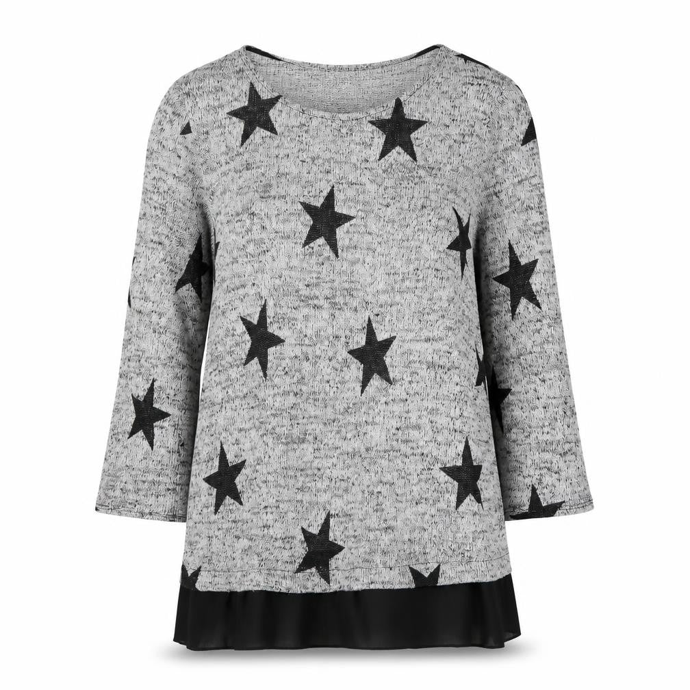 Wallis Womens Grey Round Neck Viscose Pullover Jumper Size M - Star Pattern
