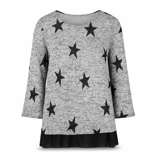 Wallis Womens Grey Round Neck Viscose Pullover Jumper Size M - Star Pattern
