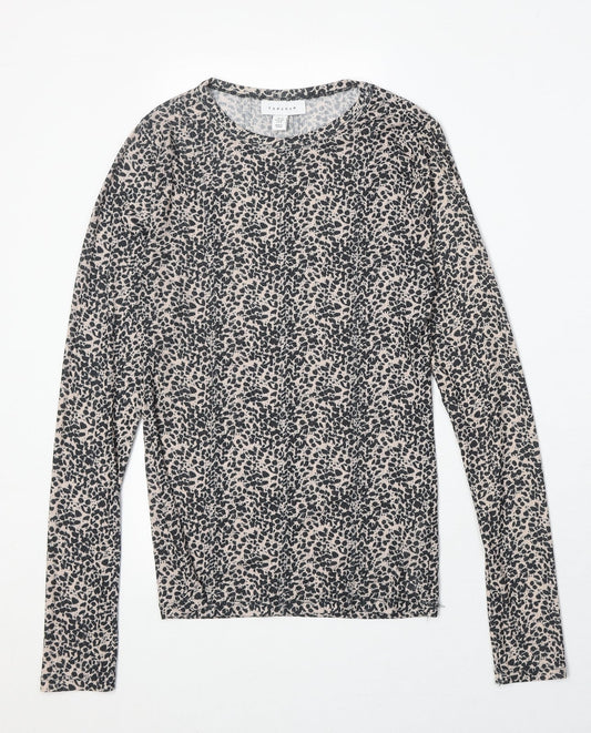 Topshop Womens Brown Animal Print Polyester Basic T-Shirt Size 12 Round Neck - Cheetah Print