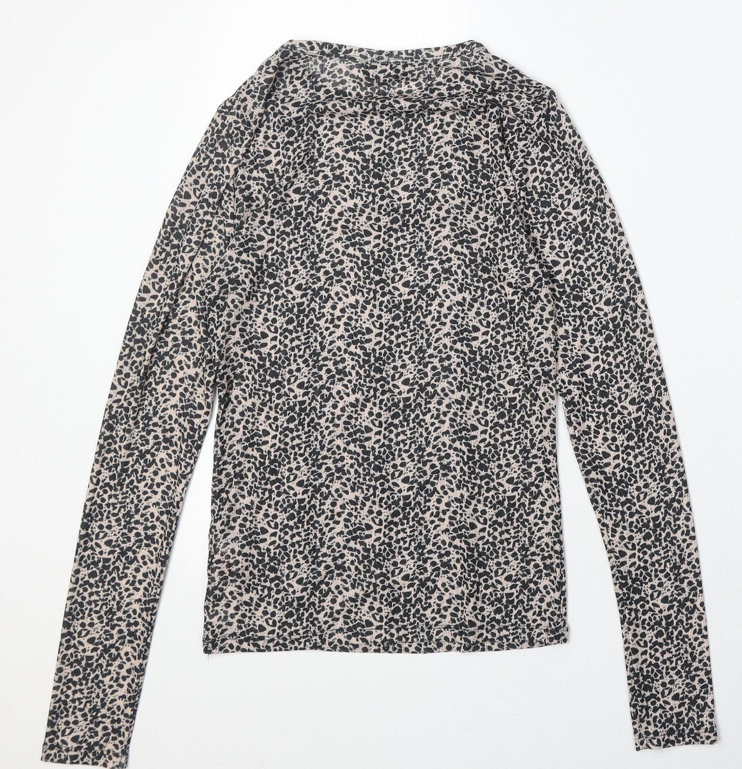 Topshop Womens Brown Animal Print Polyester Basic T-Shirt Size 12 Round Neck - Cheetah Print