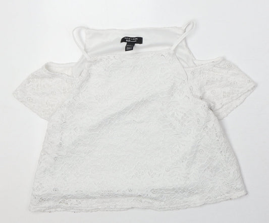 New Look Girls Ivory Nylon Pullover Blouse Size 12-13 Years Square Neck Pullover - Cold Shoulder