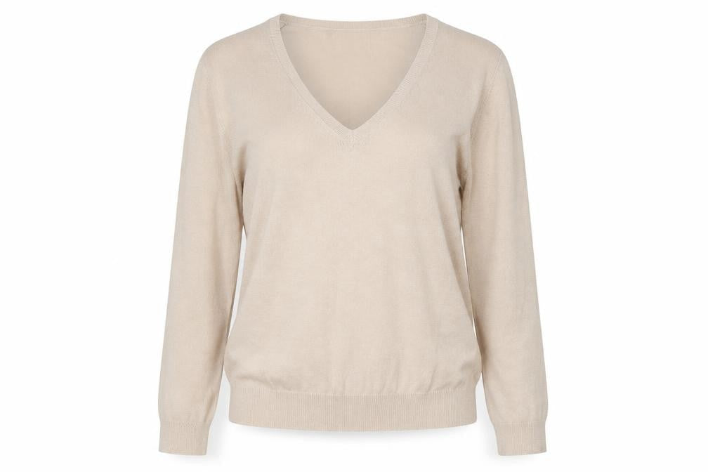 Marks & Spencer Womens Beige V-Neck Viscose Pullover Jumper Size 12