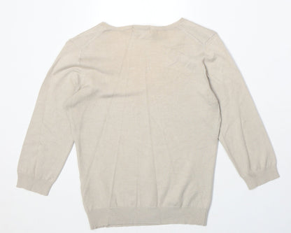 Marks & Spencer Womens Beige V-Neck Viscose Pullover Jumper Size 12