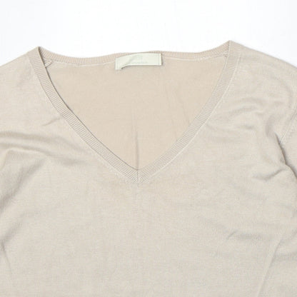 Marks & Spencer Womens Beige V-Neck Viscose Pullover Jumper Size 12