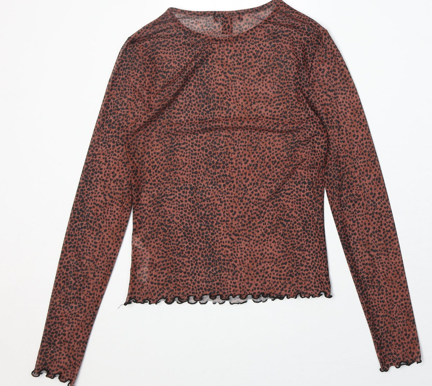 New Look Womens Brown Animal Print Polyester Basic T-Shirt Size 8 Round Neck - Cheetah Print