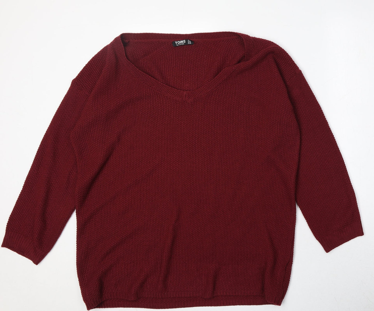 Yoins Womens Red V-Neck Acrylic Pullover Jumper Size XL