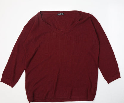 Yoins Womens Red V-Neck Acrylic Pullover Jumper Size XL
