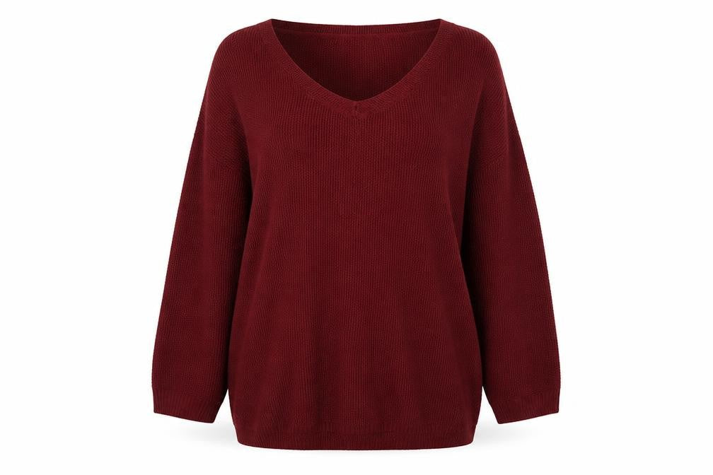Yoins Womens Red V-Neck Acrylic Pullover Jumper Size XL
