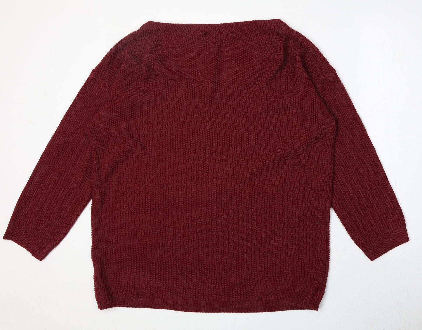 Yoins Womens Red V-Neck Acrylic Pullover Jumper Size XL
