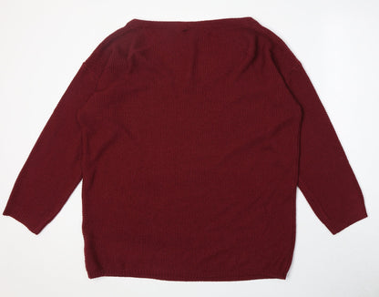Yoins Womens Red V-Neck Acrylic Pullover Jumper Size XL