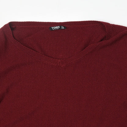Yoins Womens Red V-Neck Acrylic Pullover Jumper Size XL