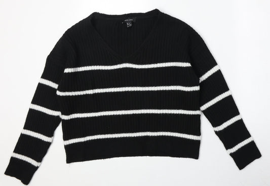 New Look Womens Black Scoop Neck Striped Acrylic Pullover Jumper Size S