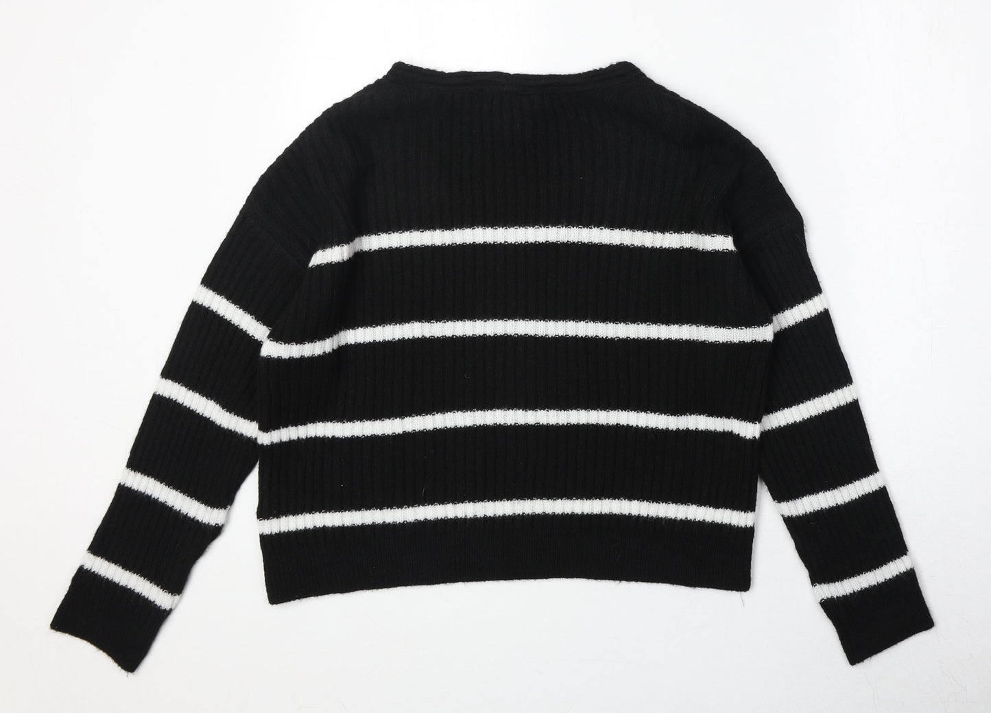 New Look Womens Black Scoop Neck Striped Acrylic Pullover Jumper Size S