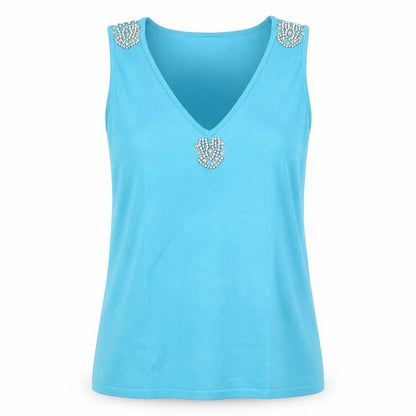 Roman Womens Blue Viscose Basic Tank Size L V-Neck