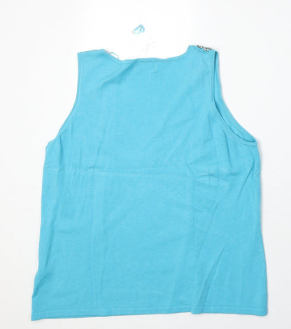 Roman Womens Blue Viscose Basic Tank Size L V-Neck