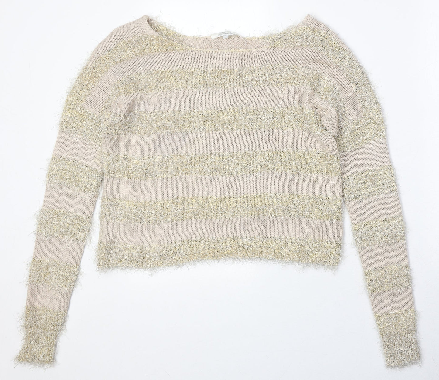 Diamond Womens Multicoloured Boat Neck Striped Polyester Pullover Jumper Size M