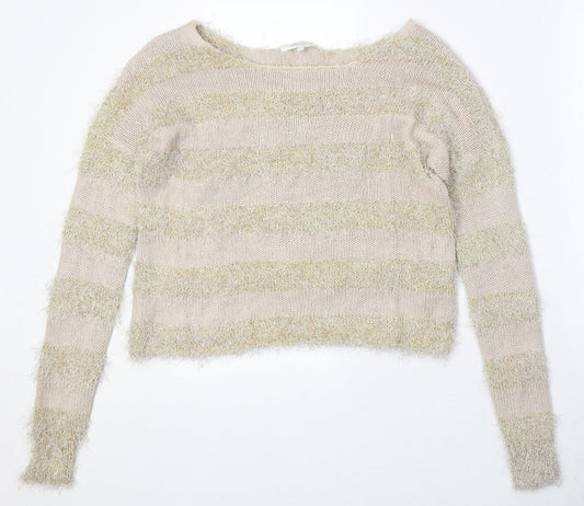 Diamond Womens Multicoloured Boat Neck Striped Polyester Pullover Jumper Size M