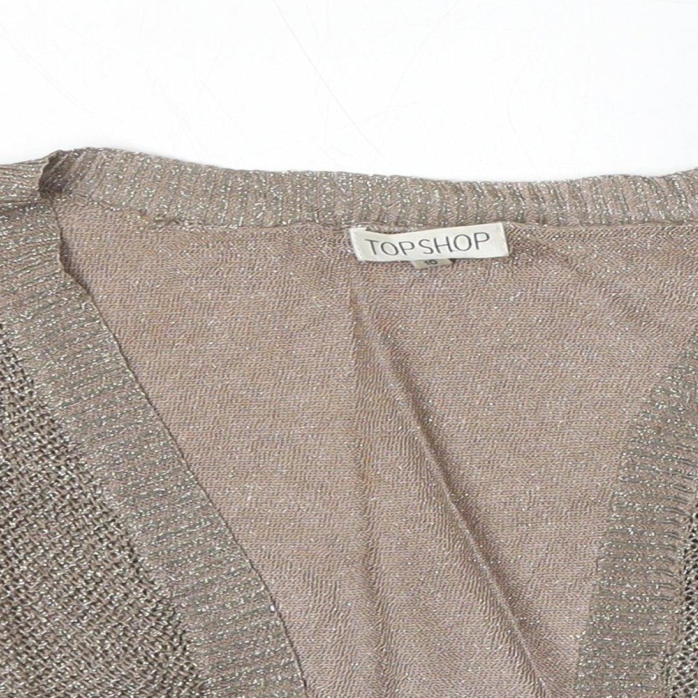 Topshop Womens Brown V-Neck Acrylic Cardigan Jumper Size 10