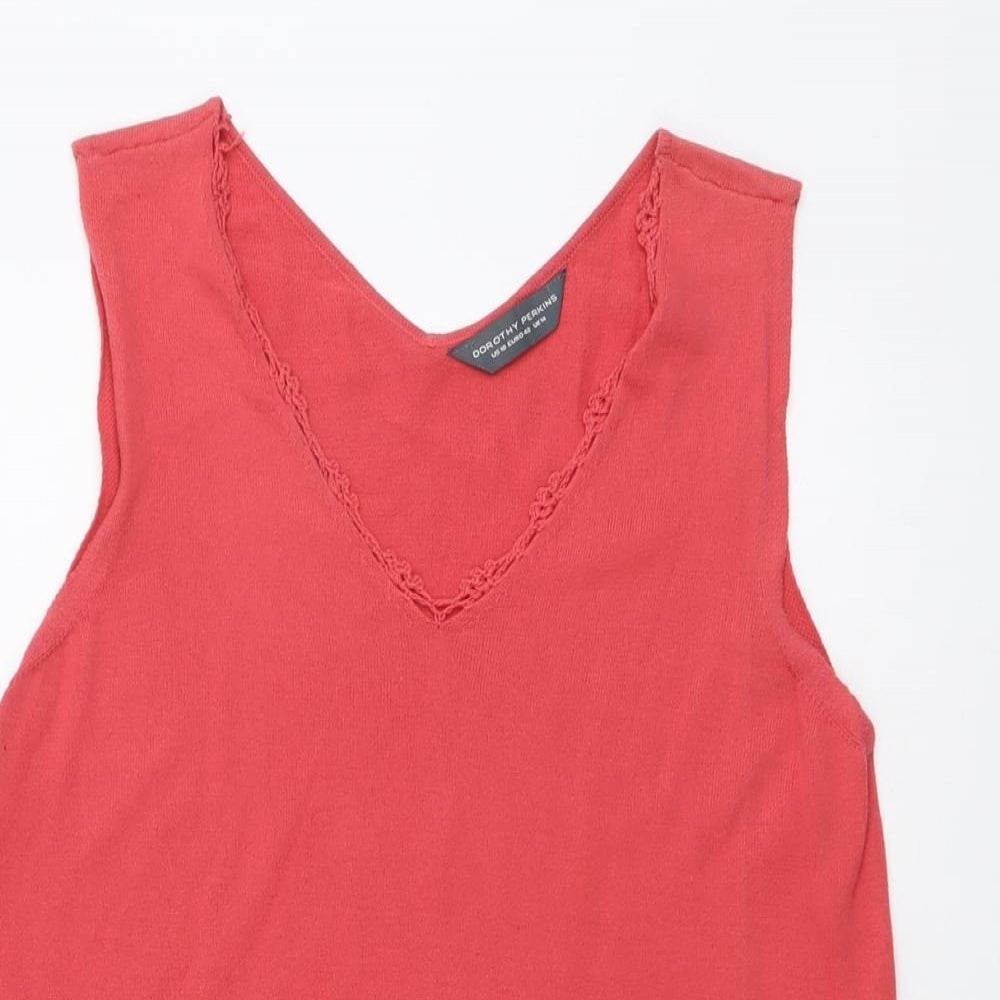 Dorothy Perkins Womens Pink Cotton Basic Tank Size 10 V-Neck
