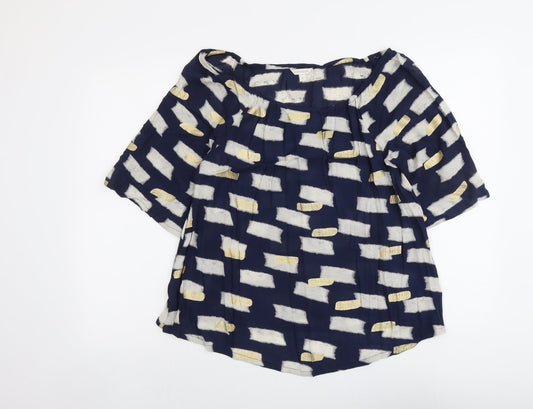 Monsoon Womens Black Geometric Viscose Basic Blouse Size S Boat Neck