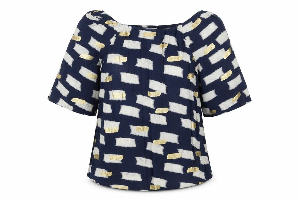 Monsoon Womens Black Geometric Viscose Basic Blouse Size S Boat Neck